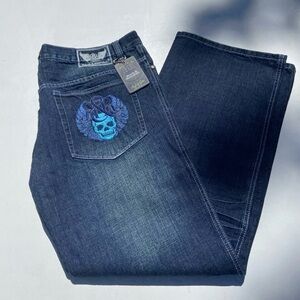 NEW Rock & Republic Berlin BLUE Amethyst Skull Jeans/ SZ 36x33/Button Fly/Mens